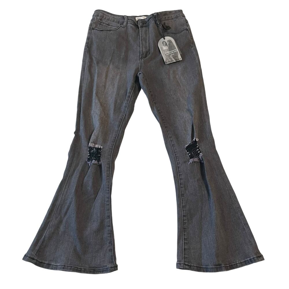 Kendall & Kylie Womens Jeans Size 9/10 Black Kouture High Rise Crop Flare Denim